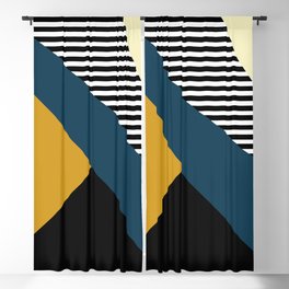 Striped, Abstract, Geometric Art, Blue, Yellow and Black Blackout Curtain