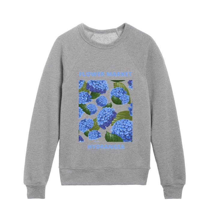 Vintage Blue And Pink Flower Market Hydrangea Kids Crewneck