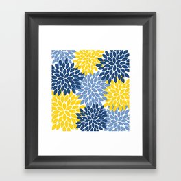 Blue Yellow Flower Burst Floral Pattern Framed Art Print