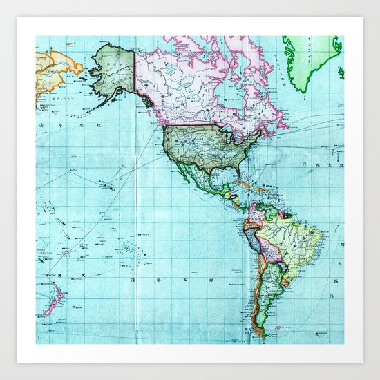 Turquoise Map Pattern Art Print