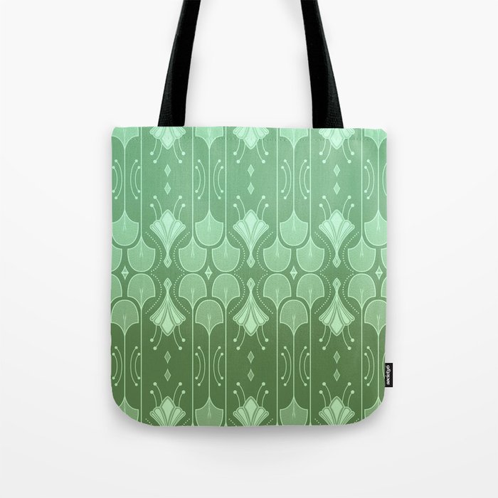 Art Deco Botanical Leaf Shapes Green Gradient Tote Bag