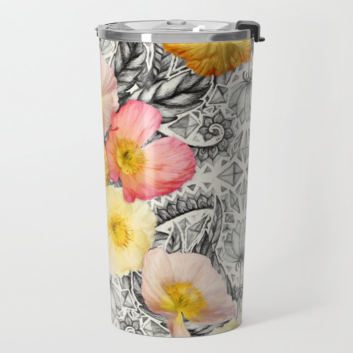 Collage of Poppies and Pattern Travel Mug by micklyn Society6