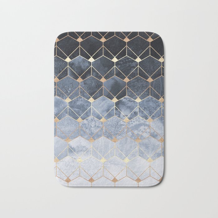 Blue Hexagons And Diamonds Bath Mat by Elisabeth Fredriksson Society6