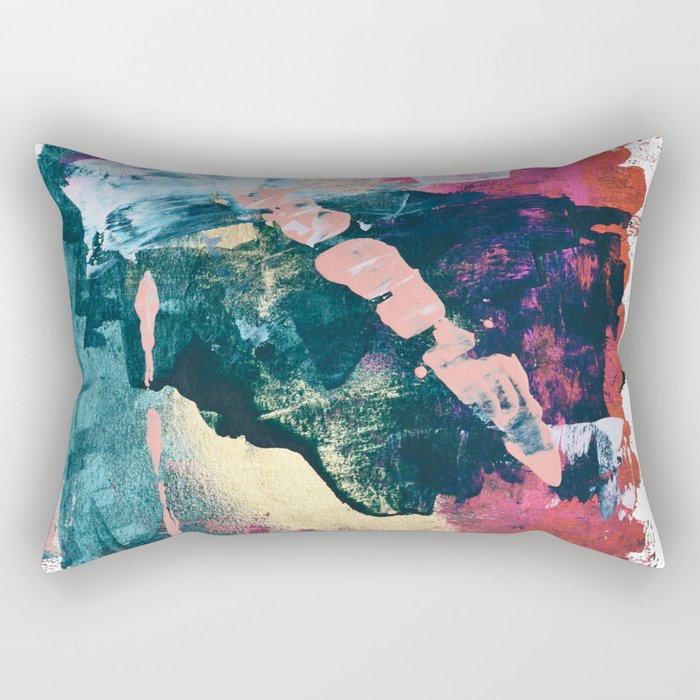 Taos: A vibrant abstract mixed-media painting in various colors by Alyssa Hamilton Art Rectangular Pillow