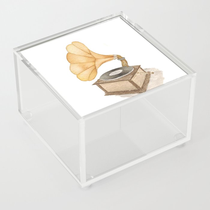 Acuarela de gramófono dorado Acrylic Box