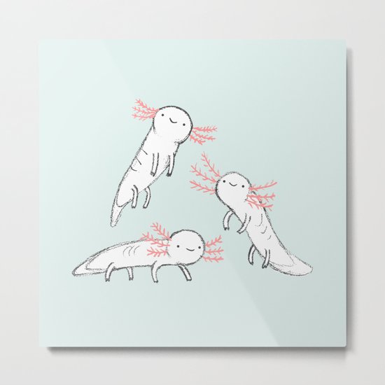 Three Little Axolotls Metal Print
