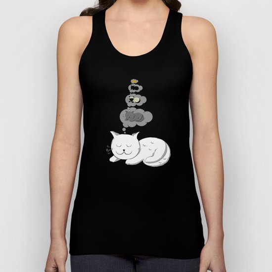 A cat dreaming of a cat that dreams of dreaming of a cat that dreams of dreaming of a cat. Unisex Tank Top