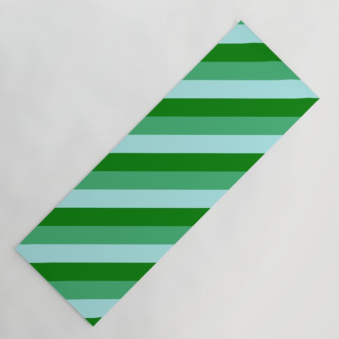 Green, Sea Green, and Turquoise Colored Lined/Striped Pattern Yoga Mat