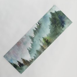 Watercolor Pine Forest Mountains in the Fog Yoga Mat