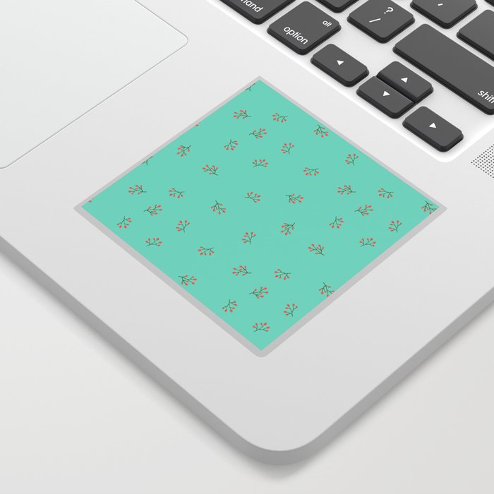 Branches With Red Berries Seamless Pattern on Mint Blue Background Sticker