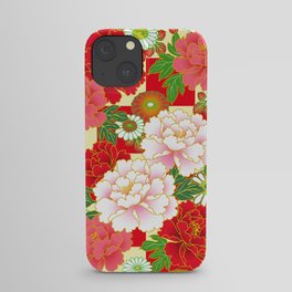 Red Pink Peony Vintage Japanese Floral Kimono Pattern iPhone Case
