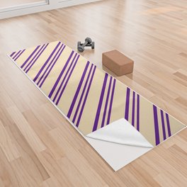 [ Thumbnail: Indigo and Tan Colored Stripes/Lines Pattern Yoga Towel ]