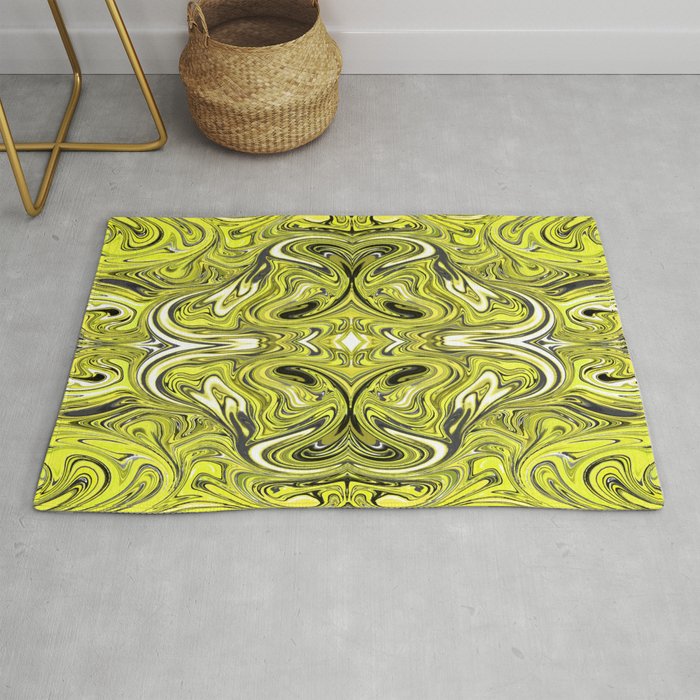 Yellow and black swirl abstract design Rug