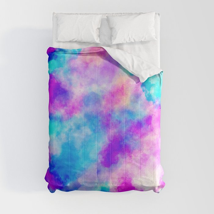 Modern hand painted neon pink teal abstract watercolor Comforter