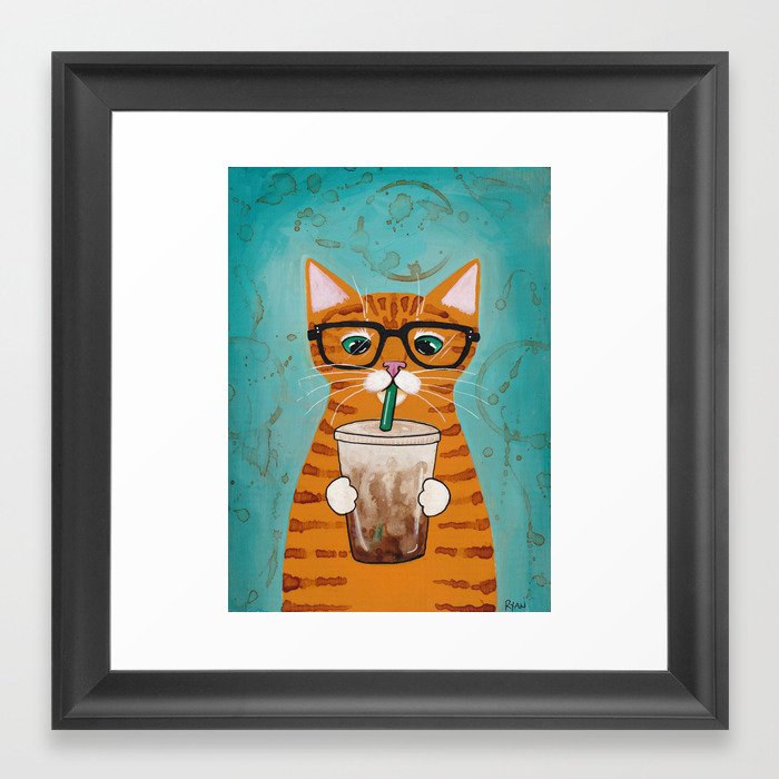 Iced Coffee Cat Framed Art Print