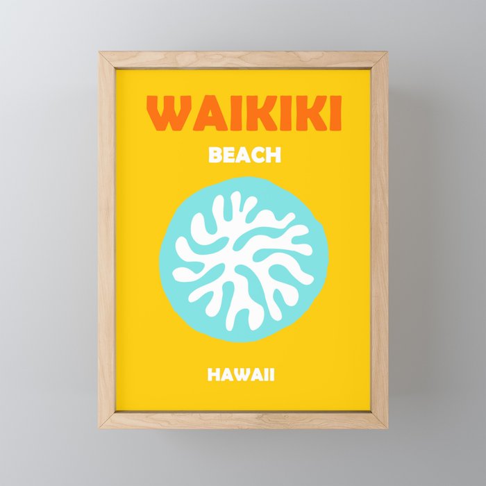 Boho Preppy Travel Poster- Waikiki Beach Framed Mini Art Print
