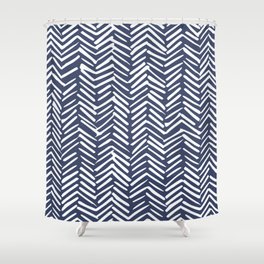 Boho Herringbone Pattern, Navy Blue and White Shower Curtain