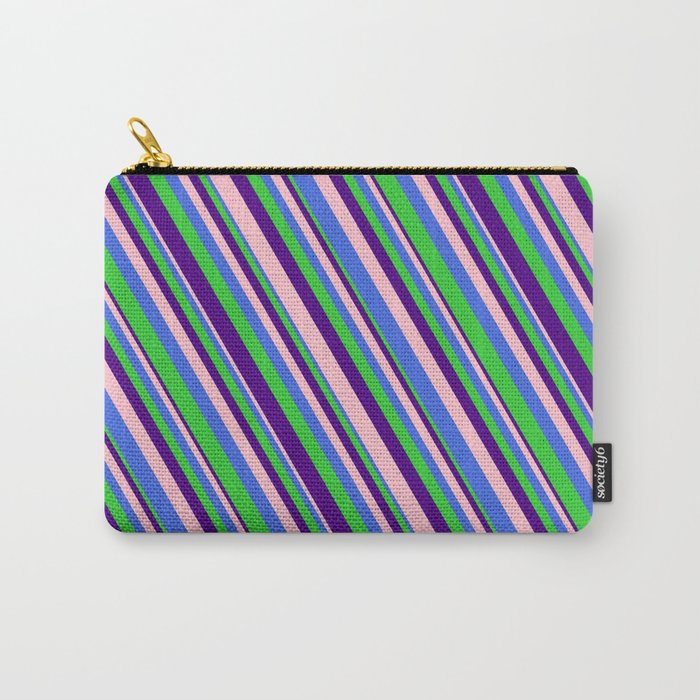 Pink, Royal Blue, Lime Green, and Indigo Colored Lined/Striped Pattern Carry-All Pouch