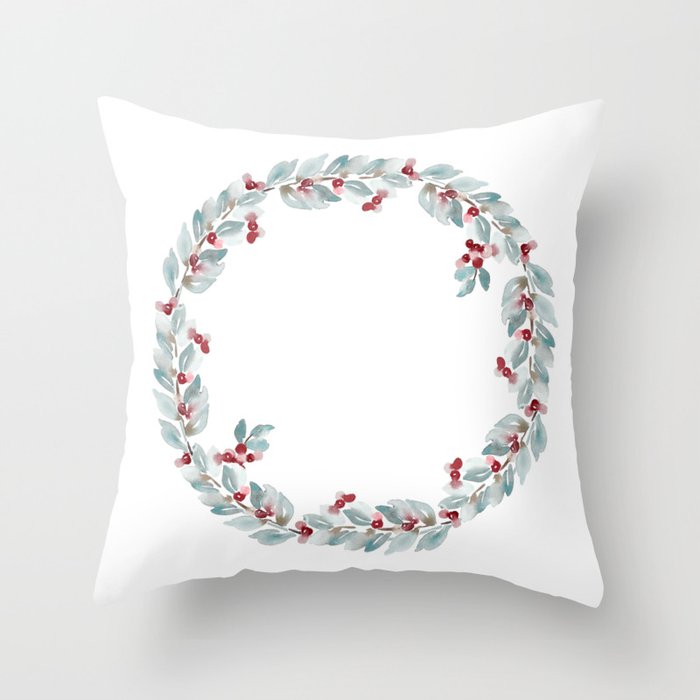 Happy Berry Holiday Wreath Throw Pillow