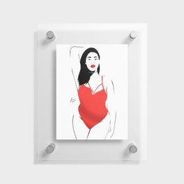 Beautiful woman posing in red swimsuit and lipstick Floating Acrylic Print