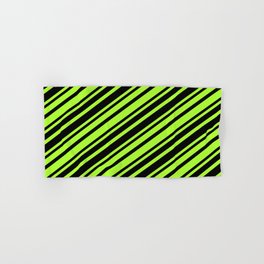 [ Thumbnail: Light Green & Black Colored Lined Pattern Hand & Bath Towel ]
