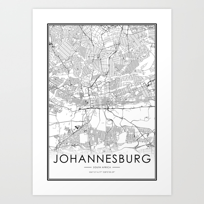 Map Of Johannesburg City Johannesburg City Map South Africa White And Black Art Print By 23Maps |  Society6