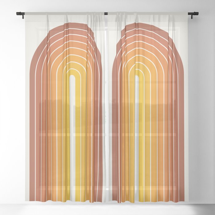 Gradient Arch IX Retro Orange Mid Century Modern Rainbow Sheer Curtain