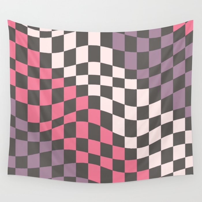 Pink pueple diagonal wavy checker Wall Tapestry