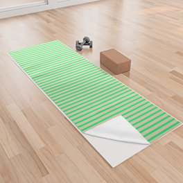 [ Thumbnail: Green & Tan Colored Lined Pattern Yoga Towel ]