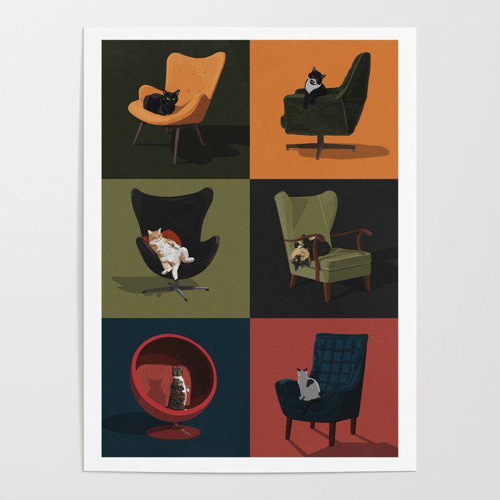 Cats on Chairs Poster