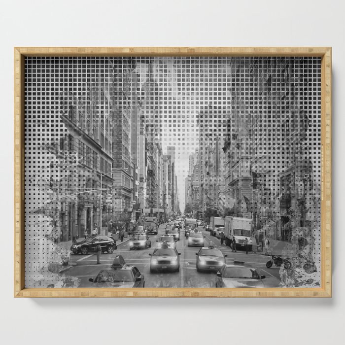 Graphic Art NEW YORK CITY Traffic | Monochrome Serving Tray