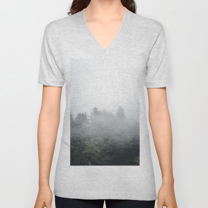 Foggy Forest Oregon Coast Landscape Photography V Neck T Shirt