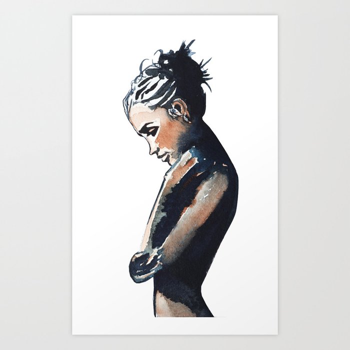 Female Silhouette Of Watercolor Illustration Art Print By