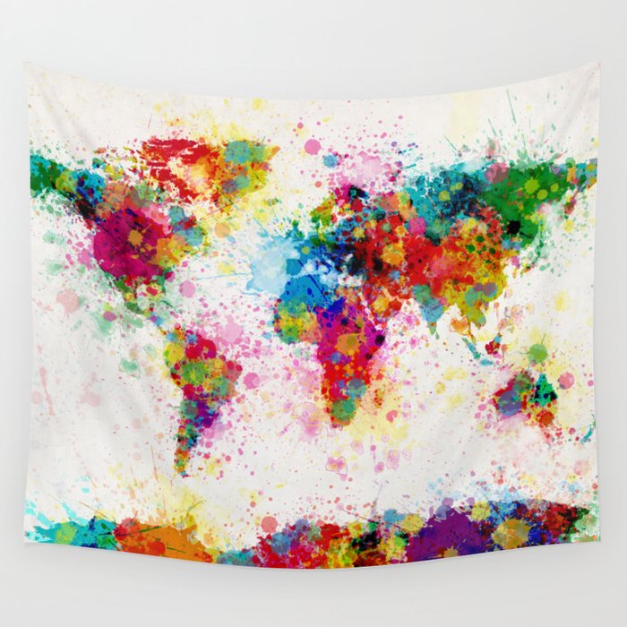 Map of the World Map Paint Splashes Wall Tapestry