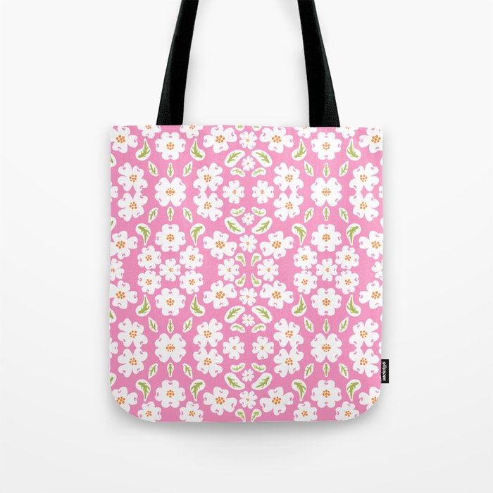 Mid-Century Modern Dogwood Flowers Bloom Pink Tote Bag
