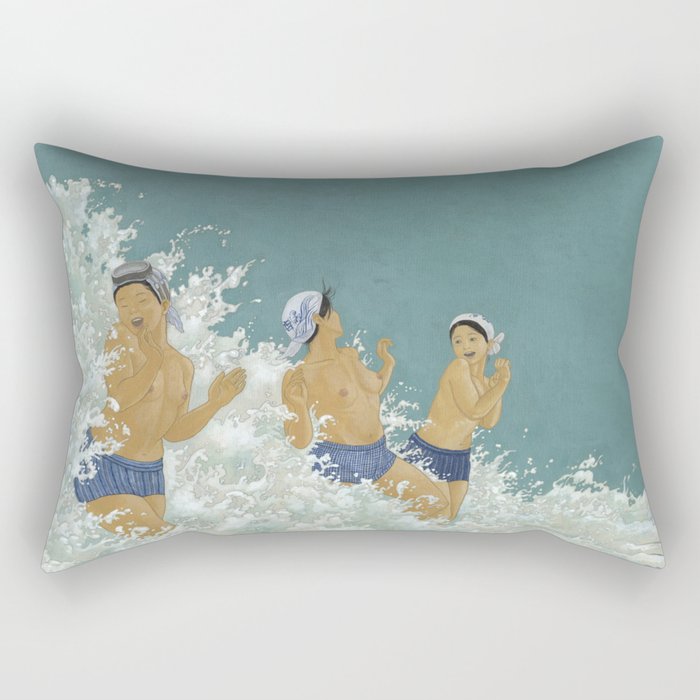 Three Ama Enveloped In A Crashing Wave Rectangular Pillow