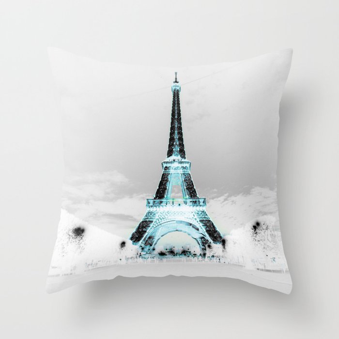 Paris Black & White + Blue Throw Pillow