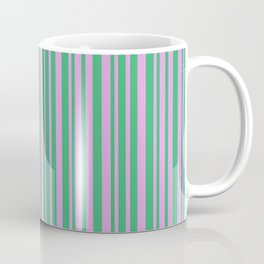 [ Thumbnail: Sea Green and Plum Colored Pattern of Stripes Coffee Mug ]