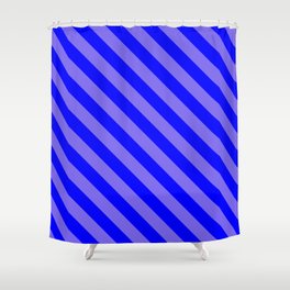 [ Thumbnail: Blue & Medium Slate Blue Colored Lined/Striped Pattern Shower Curtain ]