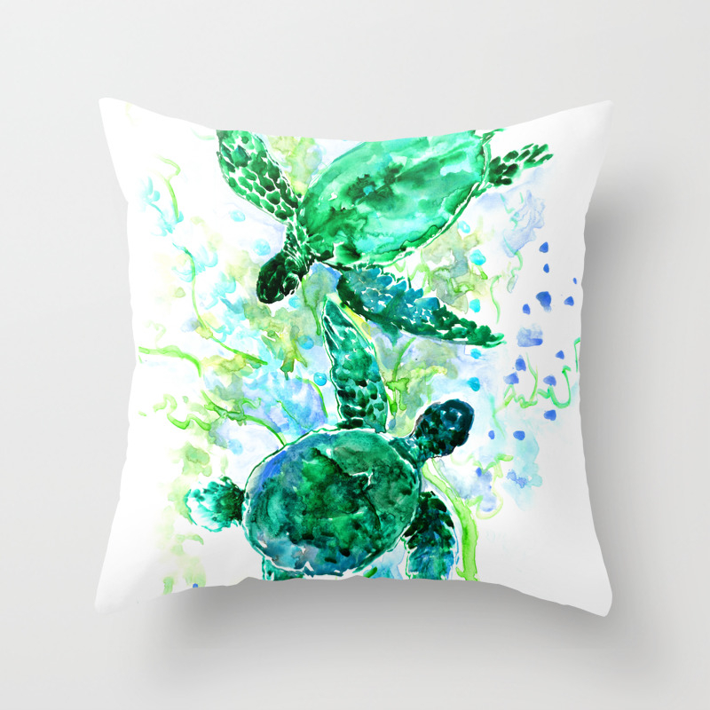 Sea Turtles Underwater Scene Turquoise Blue Design Bright Blue