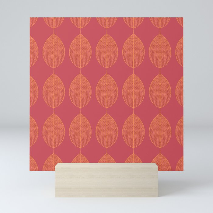 Orange Leaves on Red Mini Art Print