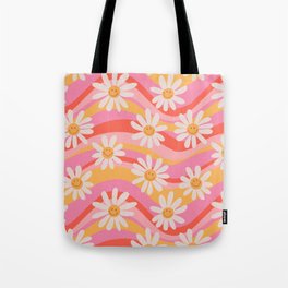 Wavy Daisies Tote Bag | Mod, Face, Rainbow, Flowers, Vintage, 70S, Curated, Ditsy, Daisy, Hippie 