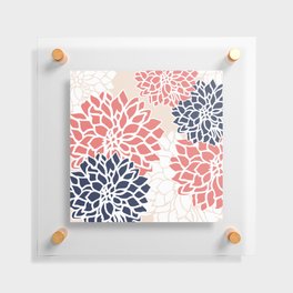 Flower Blooms, Coral Pink, Blush, Navy Blue Floating Acrylic Print