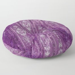 Damask - Aged - Purples - Boho - White - Brutalized Art Floor Pillow