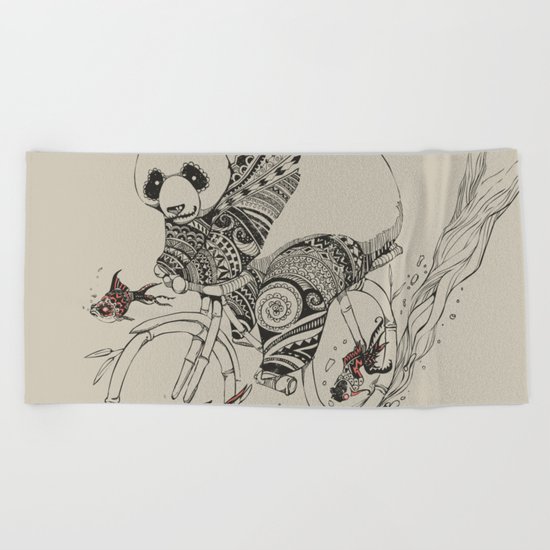 Panda and Follow Fish Beach Towel