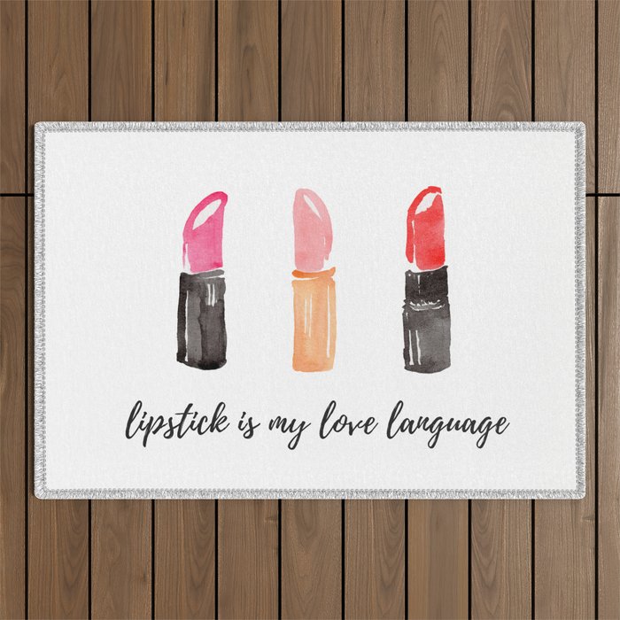Lipstick Is My Love Language Watercolor Outdoor Rug