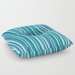 [ Thumbnail: Turquoise, Teal, and Blue Colored Lined/Striped Pattern Floor Pillow ]