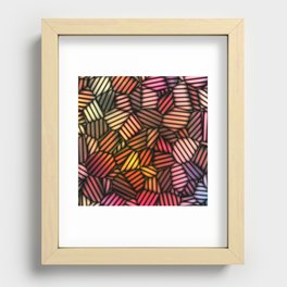 Colourful Vintage Retro Leaves Pattern Recessed Framed Print