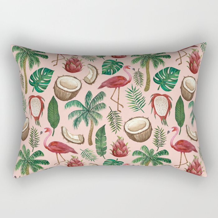 Flamingo Coconut Pattern Rectangular Pillow