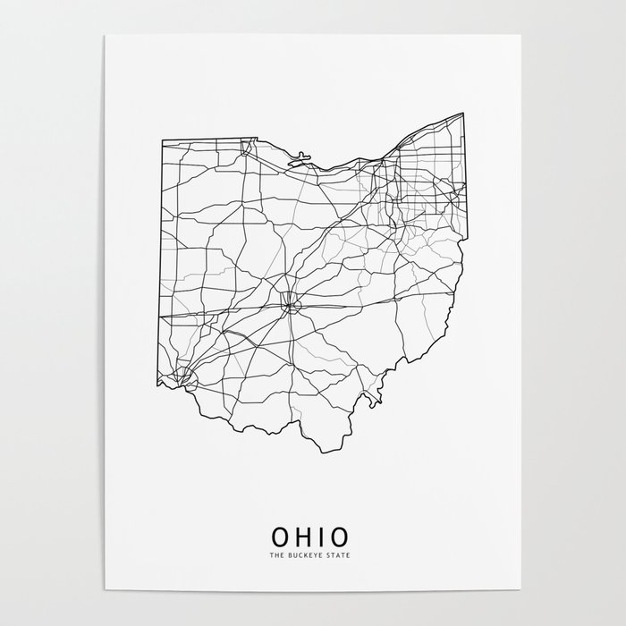 Ohio White Map Poster